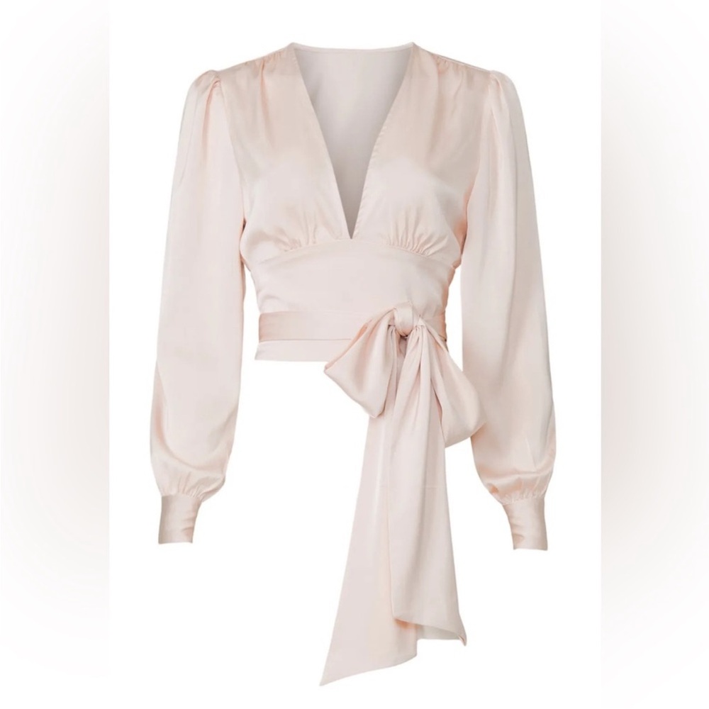 Marissa Webb Blush Satin Wrap Blouse
